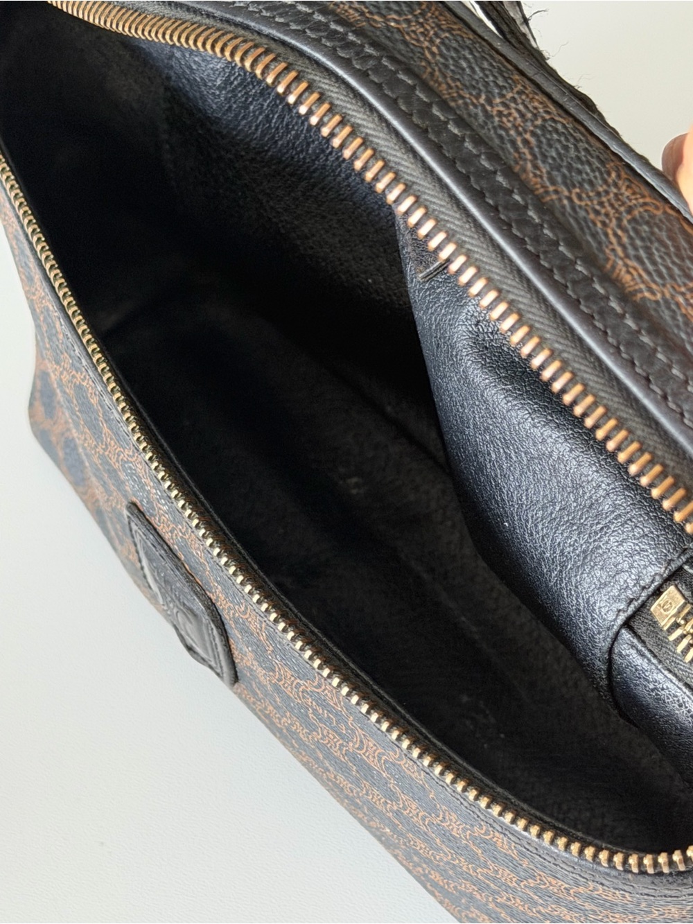 Vintage Celine Purse Satchel Vanity Bag PVC in Triomphe Pattern Brown/Black Rare - Picture 8 of 11
